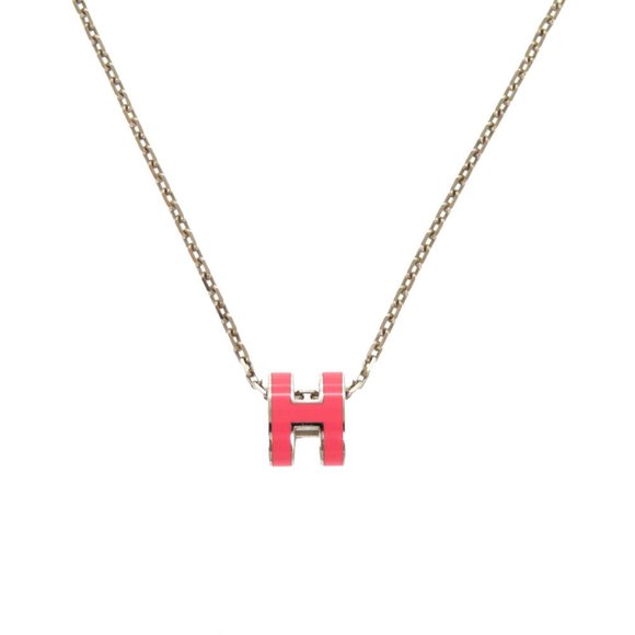 Like new Hermes Pop H Mini Rose Tropic Silver Necklace 1537 HERMES